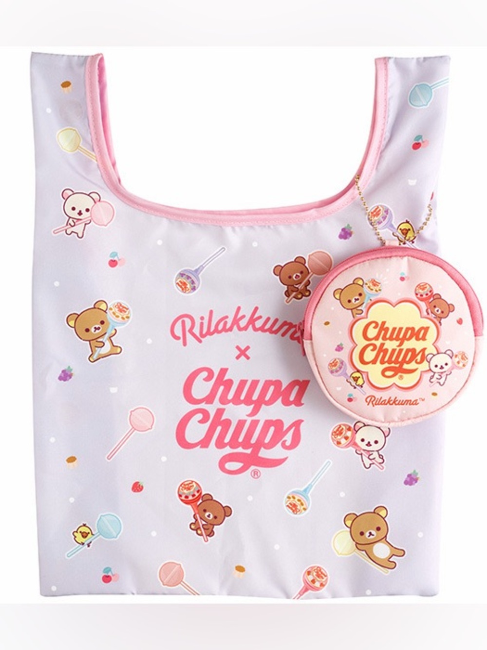 NEW Rilakkuma x Chupa Chups Shopping Eco Bag with Case San-X Japan Limited RARE